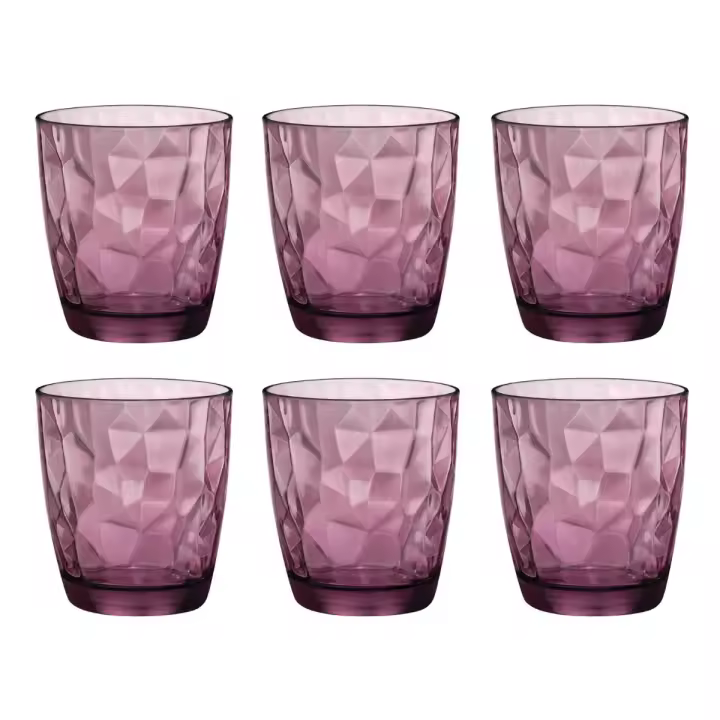 BORMIOLI ROCCO DIAMOND 6 Vaso Bajo Vidrio 39CL Rosa Con relieve Fabricado en Italia Reciclable - 1