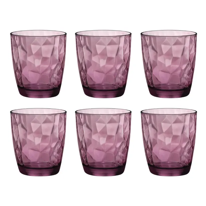 BORMIOLI ROCCO DIAMOND 6 Vaso Bajo Vidrio 39CL Rosa Con relieve Fabricado en Italia Reciclable - 1