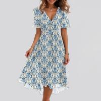 Vestido Casual De Moda Para Mujer Con Cuello En V Manga Corta Volante Vintage Impresión A-Line De Pierna Larga Estilo Italiano - details 29