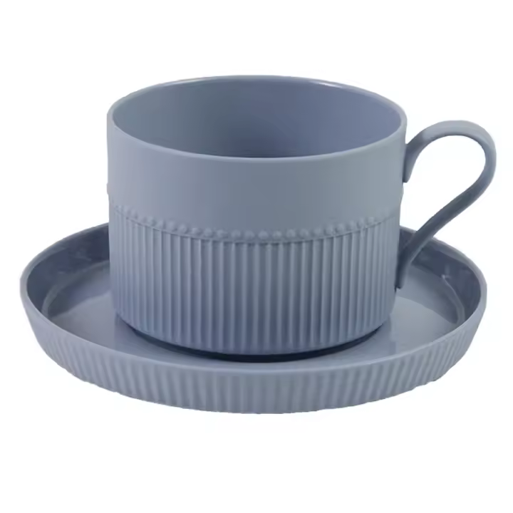 Taza de café de Cerámica de 250 ml con platillo, juego de Taza de Te y platillo de color sólido, hermoso y práctico. - 1