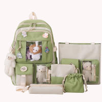 Mochila Kawaii Para Mujer 5pcs Estilo Coreano Lindo Para Estudiantes Niñas Sets De Mochilas Escolares De Lona Con Cierre De Cremallera - details 11