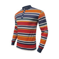 Camiseta de manga larga Henry holgada informal con cuello redondo y rayas coloridas para hombre, estilo americano, otoño e invierno, nueva - details 37