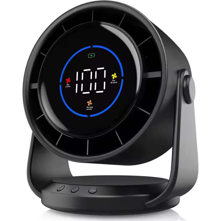Ventilador de mesa - Ventilador - Ventilador pequeño - Pantalla digital de 199 velocidades - Bajo nivel de ruido - Ángulo de inclinación ajustable - Batería recargable de 4000 mAh - Montaje en pared - Adecuado para el hogar, la oficina y viajes. - 1