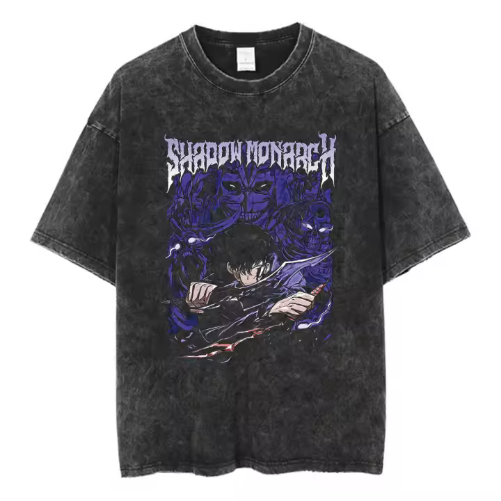 Camiseta Anime Solo Leveling Para Hombres Vintage Pesada Algodón Estilo Deportivo Acido Lavado Baggy Tees Unisex - 1