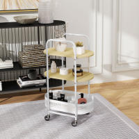 HOMCOM Carrito Auxiliar con Ruedas Carrito de Cocina de 3 Niveles Carro de Almacenamiento con Cesta y Estantes Carga 30 kg para Comedor Salón Dormitorio 49,5x32,5x82,5 cm Blanco y Madera Natural - details 5