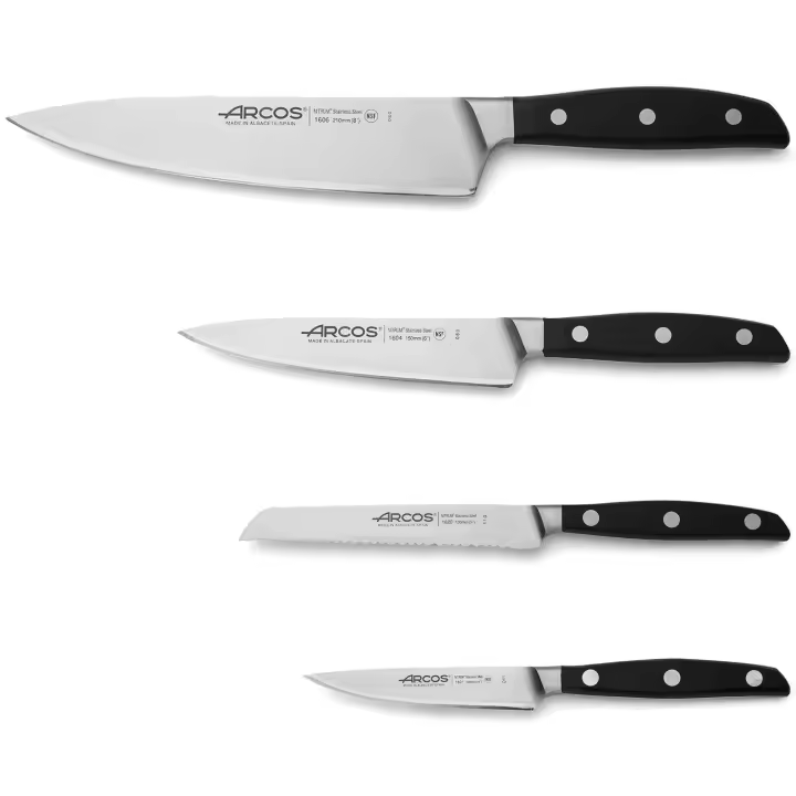 ARCOS Manhattan - Set de 4 Cuchillos de Cocina - Acero Inoxidable Forjado Nitrum® - Mango de Polioximetileno Negro (POM) - 1