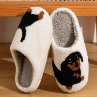 Zapatillas De Invierno Para Mujer Con Dibujo Animado De Perro Negro Pequeño Zapatos Suaves Y Cálidos Para El Hogar Y Dormitorio - details 2