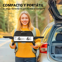 Outsunny Barbacoa de Gas con 2 Quemadores de Acero Inoxidable 2,8 KW Barbacoa Portátil con Mesas Laterales Plegables Bandeja Extraíble y Termómetro para Pícnic Camping 101x48x41 cm Negro - details 3