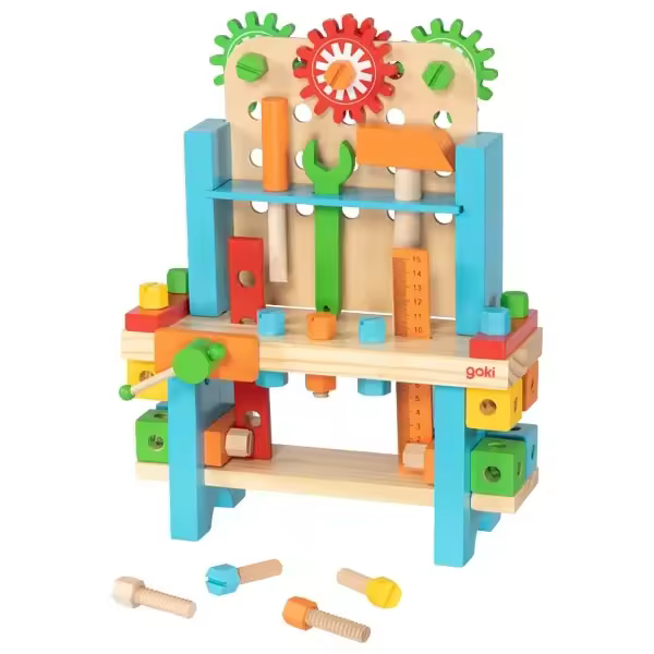 GOKI. Mi primer Banco de Herramientas  57 piezas de Madera Montessori , caja de trabajo de juguete Producto Aleman. Desarrollo motriz. Niños y Niñas  3 4 5 6 7 años - 1