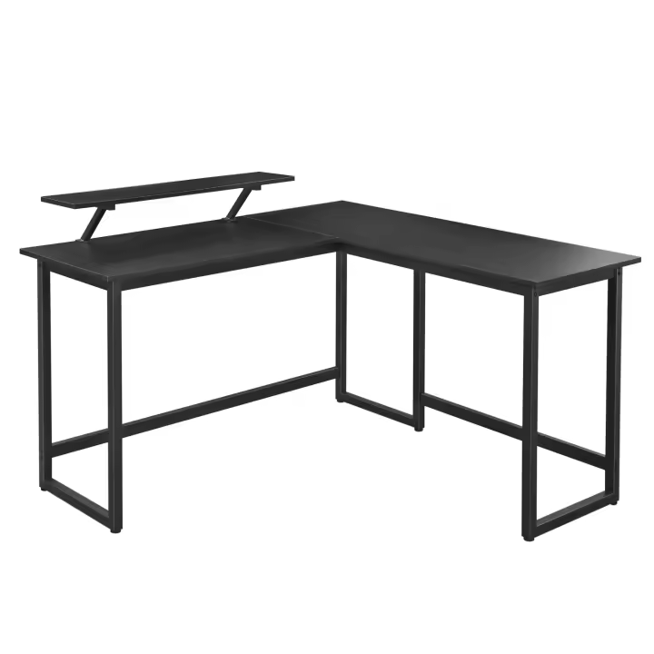 VASAGLE Escritorio para computadora, estación de trabajo de escritura en forma de L, escritorio esquinero industrial con soporte para monitor, para oficina en casa, estudio, escritura y juegos, ahorro，Negro/Marrón Rústico y Negro - 1