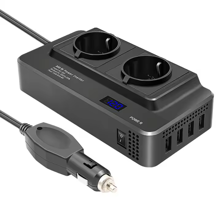 Inversor de Coche de 200 W 220 V convertidor de Potencia de 12 V, European enchufe estándar, Negro TONCHEAN - 1