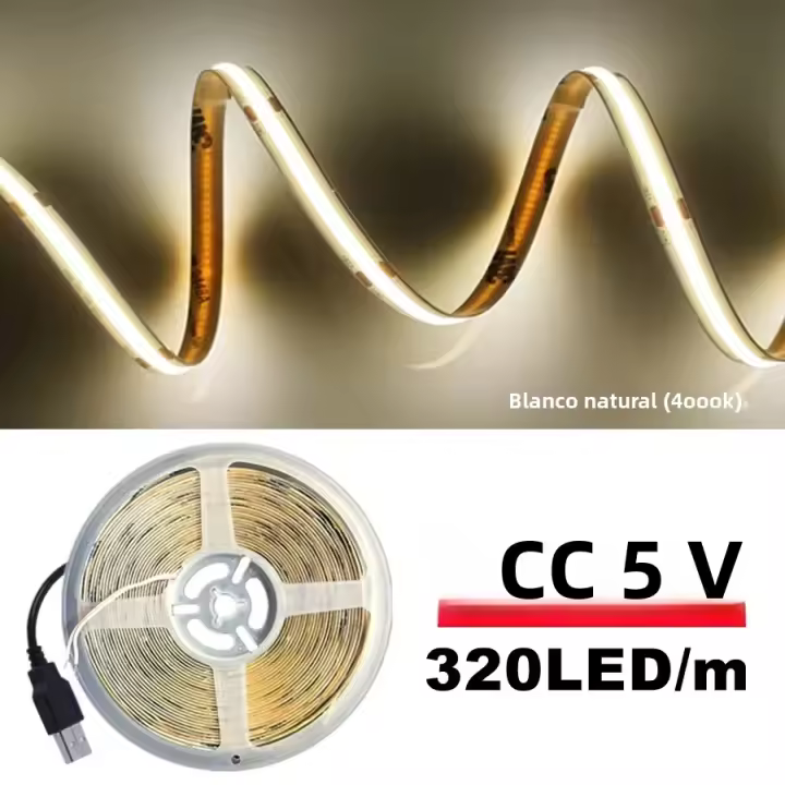 Tira De Luz LED COB DC 5V USB Blanca Cálida Para Decoración Del Hogar Y TV Iluminación Lineal Inteligente 1-5m Con Banda De 320LEDs/M - 1