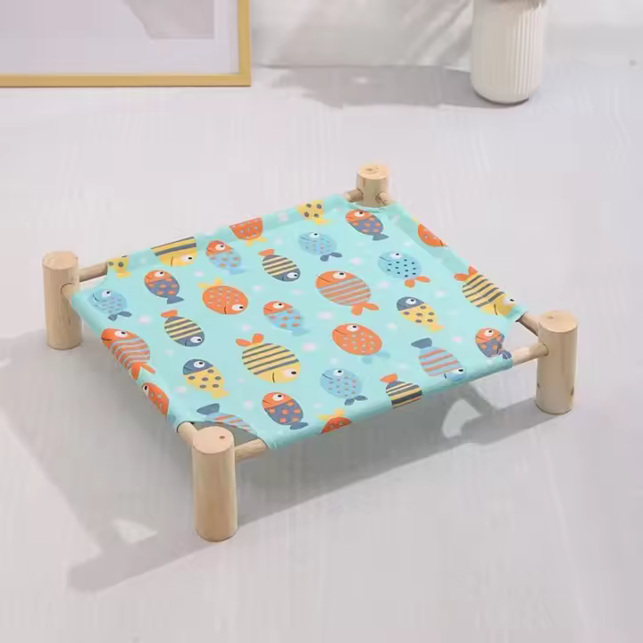 Cama De Gato De Madera Y Lona Elevada Hogar Hamacas Silla De Tendencia Para Pequeños Perros Y Conejos Resistentes Suministros Para Mascotas - 1