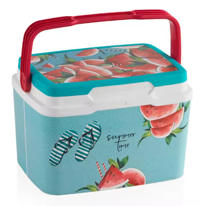 Tradineur - Nevera portátil rígida decorada con asa, polipropileno, porta alimentos y bebidas para playa, acampada, fabricada en España (Sandía - 5 litros - 18,5 x 28 x 21 cm) - 1