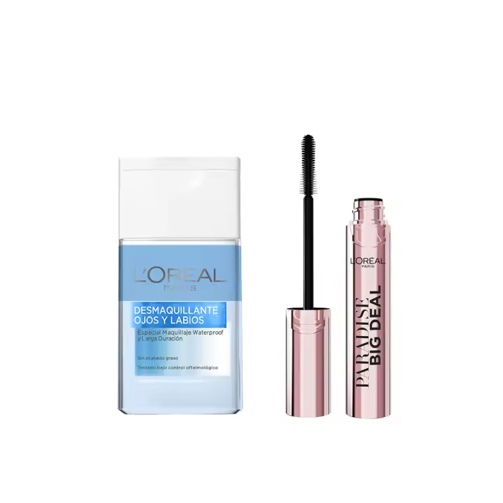 L'Oréal Paris | Pack Desmaquillante Ojos y Labios - Waterproof y Larga Duración 125ml + Paradise Big Deal Máscara de Pestañas Volumen y longitud - 1