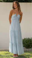 Vestido Maxi Bohemio De Verano Para Mujer En Chiffon Floral Sin Mangas Cuello En V A-Line Largo Con Espalda Descubierta Y Volante - details 27