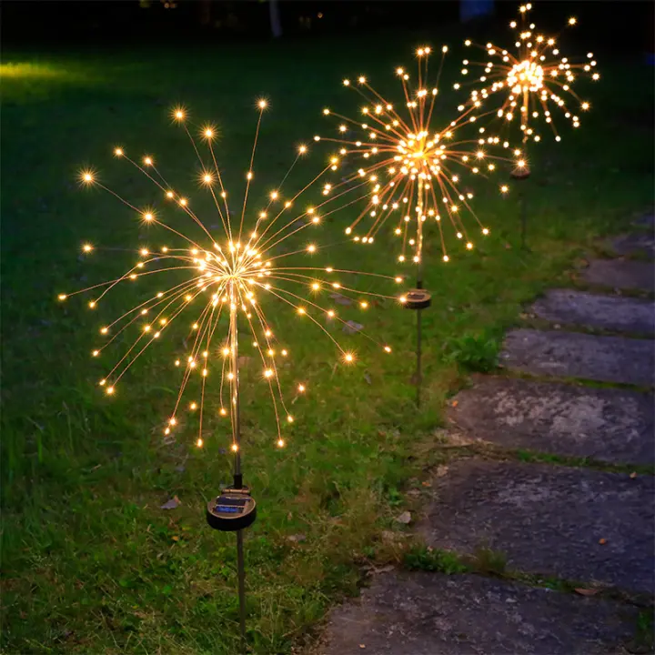 SOMY Lámpara solar para exterior, [2 piezas] 150 fuegos artificiales solares LED - Resistente al agua - Con 2 modos de iluminación para jardín, vallas, caminos, terraza (blanco cálido) [Clase energética A+++] Cadena de luces para exterior - 1