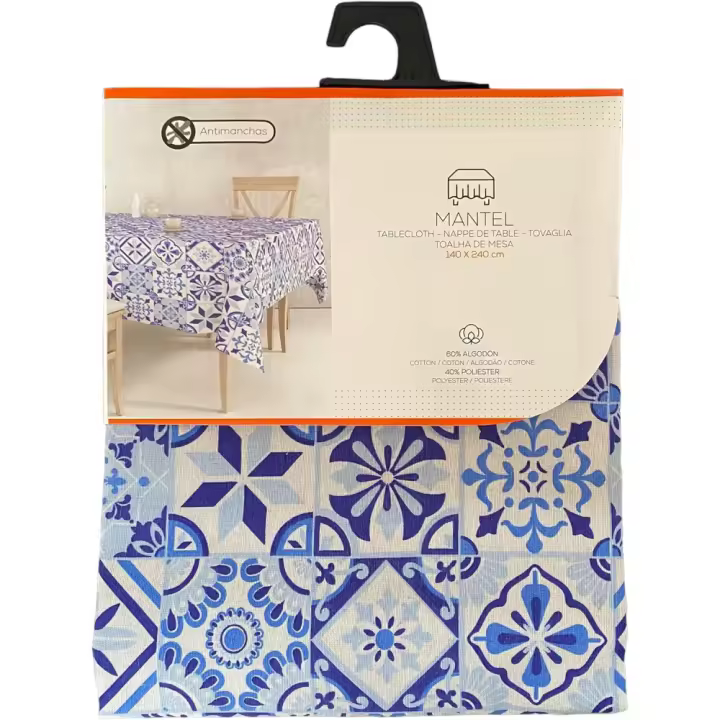 COSHANO Mantel Antimanchas Tacto Tela Rectangular Cuadro Vichy 140x240 Cm - Azul Mosaicos - 1