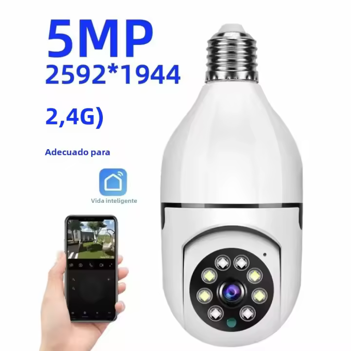 Cámara De Vigilancia E27 WiFi 5MP 5G Dual Band Con Visión Nocturna Y Detección De Humanos AI Control Remoto Por Voz Dos Caras - 1
