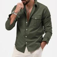 Camisa Táctica De Verde Militar Para Hombres Con Dos Bolsillos En La Cara Cuello En V Manga Larga Estilo Safari Casual - details 13