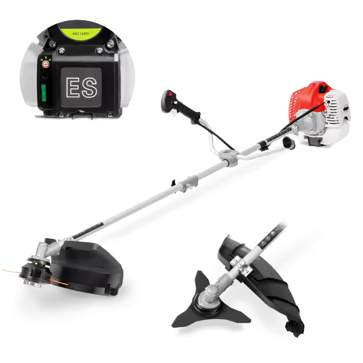 GREENCUT GGT650XE-2 - Desbrozadora de Gasolina 65cc 4,9cv, Motor 2 Tiempos, Arranque Eléctrico, 2 Accesorios de Corte, Manillar de Agarre Doble, Regulador de Potencia, Arnés de Seguridad - 1