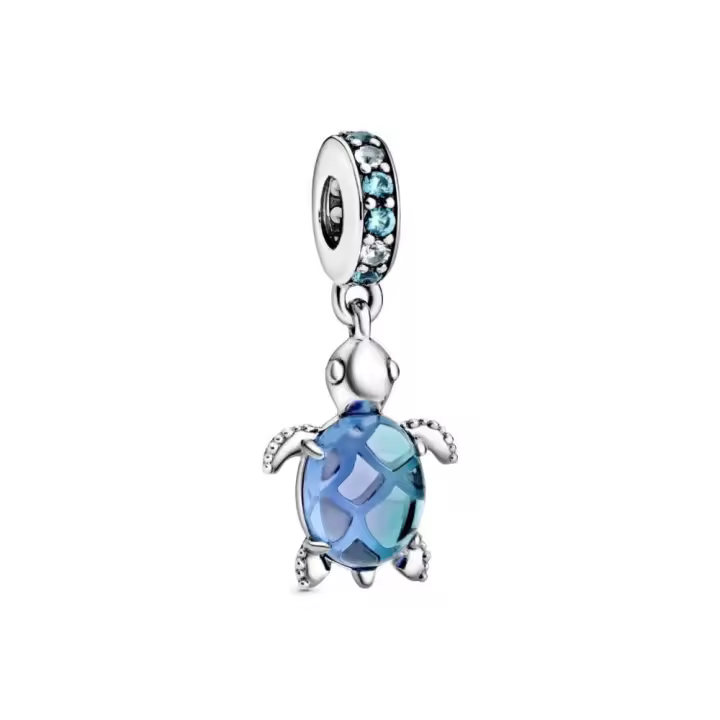 PANDORA Charm Tortuga Marina de Plata con Cristal Azul Agua, Verde Helado y Vidrio Murano Pavo Real - Joyería Infantil - 1