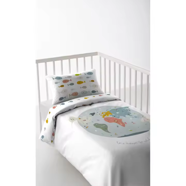 FUNDA NORDICA CUNA/MAXICUNA INFANTIL BEBÉ 100% ALGODÓN MAPA MUNDI HACIENDO EL INDIO FABRICADO EN ESPAÑA - 1