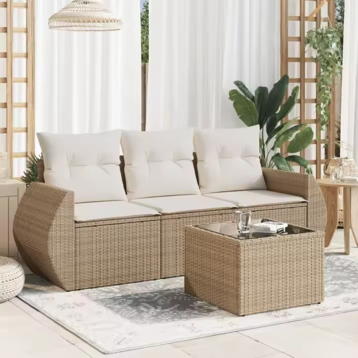 vidaXL Juego de sofás jardín con cojines 4 pzas ratán sintético beige - 1