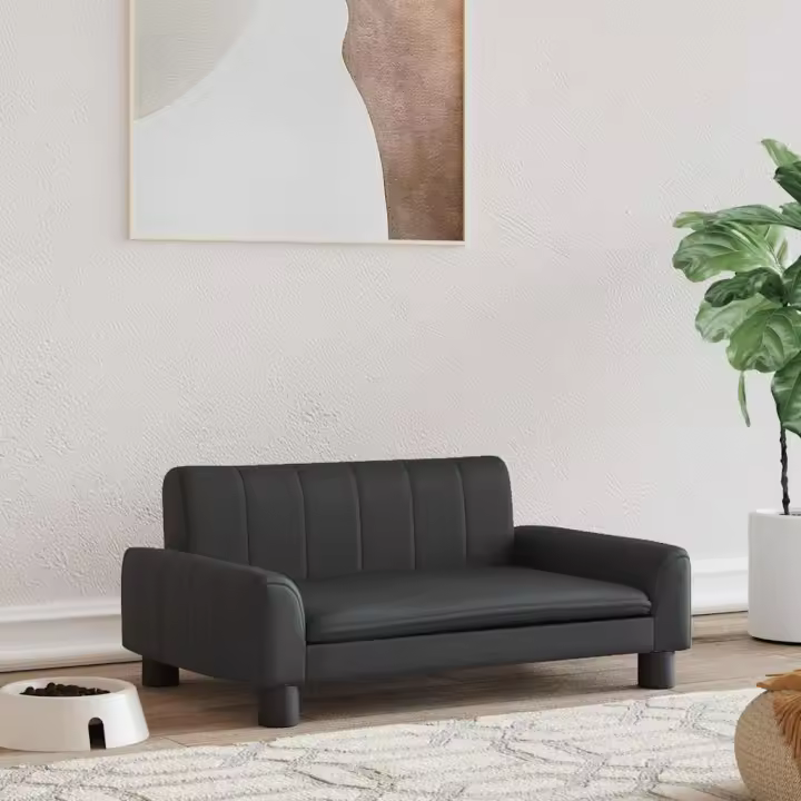 vidaXL Cama para perros de cuero sintético negra 70x45x30 cm en color Negro/Gris - 1