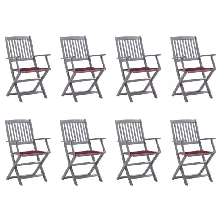 vidaXL Sillas de jardín plegables 8 uds y cojines madera maciza acacia - 1