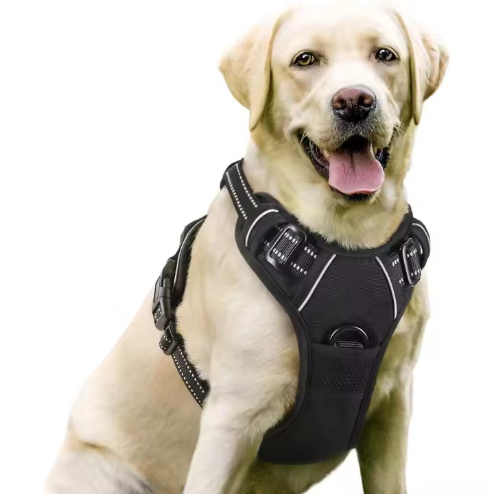 Arnés para Perros Sin Tirantes para Perros Grandes con 2 Clips para Correa, Reflectante Sin Asfixia, Negro, L - 1