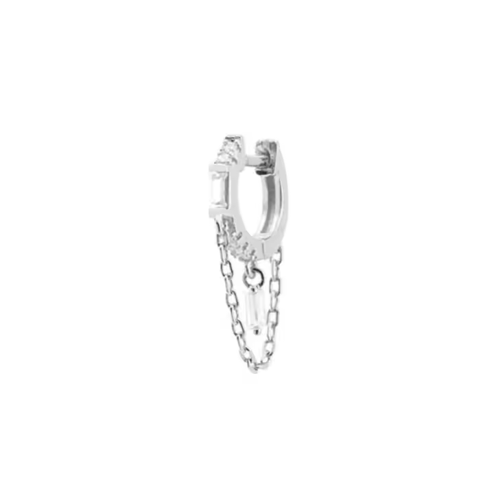 Pendiente de Aro con Cadena Colgante, Plata con Circonita, 25mm x 11mm ( SE VENDE POR UNIDAD), Ref: CHP158CRIP904A - 1