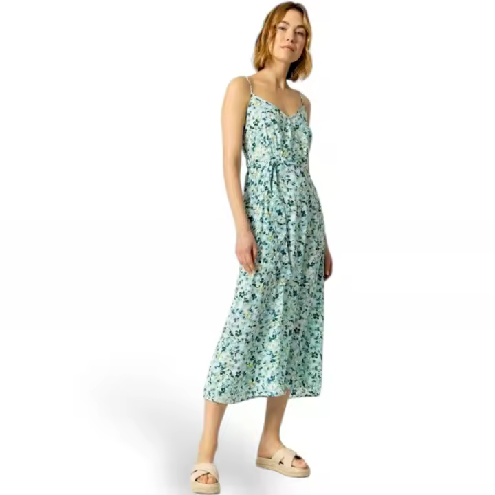 Vestido azul Tiffosi con nido de abeja y cinturón, ideal para un look adaptable y chic. - 1