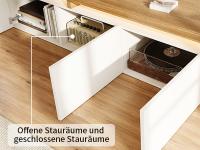 Mueble de TV LED blanco brillo con almacenaje oculto, estantes de cristal y diseño moderno en madera – mesa TV elegante para salón - details 2