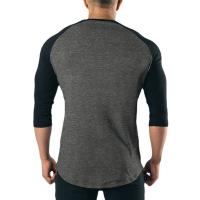 Camisa De Algodón Para Hombre Con Manga Larga Tres Cuartos Cuello Redondo Estilo Fitness Color Contraste Sportswear Para Gimnasio Y Bodybuilding - details 6