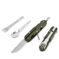 Kit De Comedor Portátil De Acero Inoxidable Verde Militar Cuchillo Fork Cuchara Abrebotellas Para Camping Y Picnics - details 8