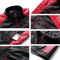 Chaqueta De Motocicleta De Cuero PU Para Hombres Con Cuello Erguido Y Bloque De Colores Equipamiento De Motocicleta Casual - details 6