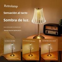 Lámpara De Mesa Retro De Cristal Recargable LED Con Ambiente Lujo Iluminación Dimmable Para Dormitorio Lámpara De Noche Con Interruptor Táctil - details 3