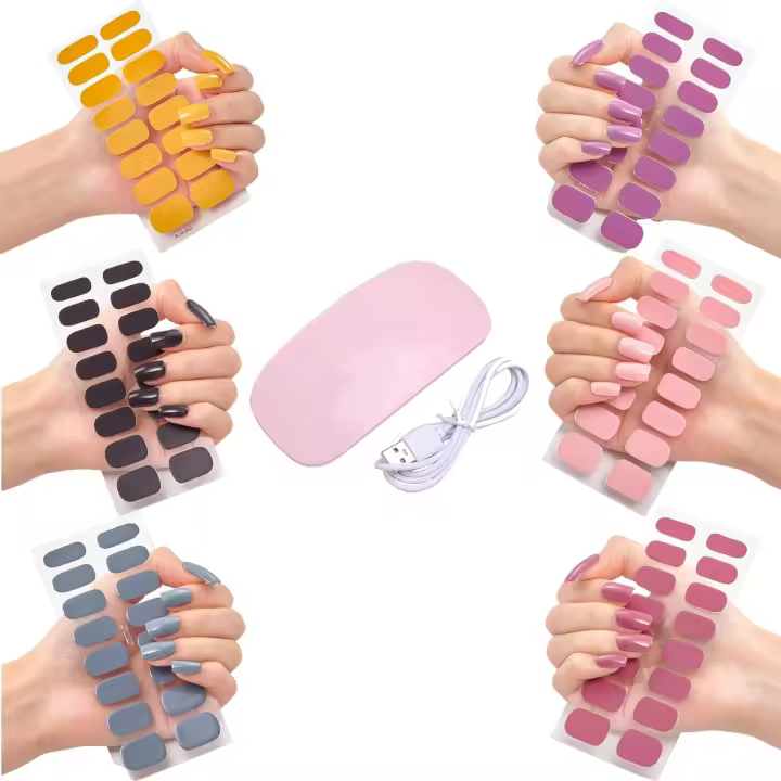 Pegatinas de uñas de gel con kit de luz ultravioleta, tiras de uñas de gel semicuradas navideñas, kit de pegatinas de uñas de gel para bricolaje, tiras de esmalte de gel semicuradas, fáciles de aplicar y quitar (Set-c) - 1