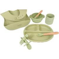 Conjunto de Vajilla Orgánica de Silicona para Bebé Althea Living - 8 piezas: Plato Harvard y Bol con Ventosa, Vaso de Aprendizaje, Cubiertos con Mango de Bambú, Babero - details 0