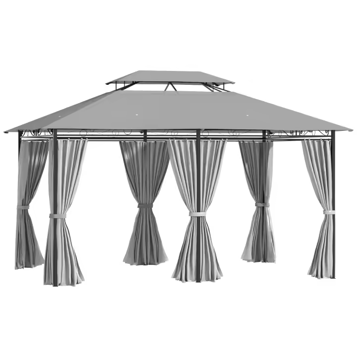 Outsunny Cenador de Jardín 3x4 m Marco Acero Gazebo con Doble Techo 6 Cortinas Laterales 8 Orificios de Drenaje Buena Ventilación para Fiestas Eventos - 1