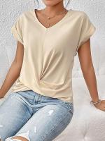 Camiseta de cuello en V lisa - Elegante blusa de manga corta para mujer (Primavera/Verano) - details 6