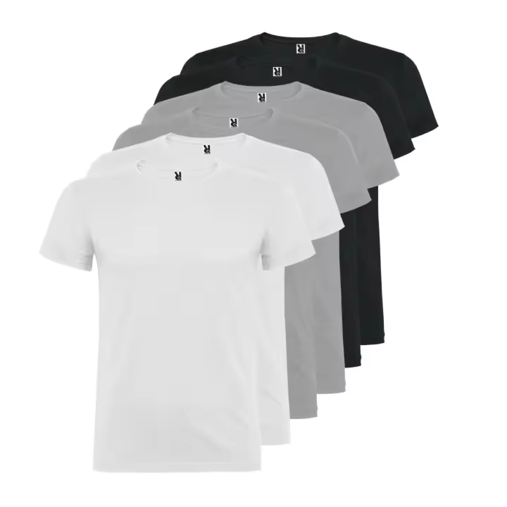 ROLY Pack 6 Camisetas de Algodón 100% - 155 gr. (2 Blancas, 2 Grises, 2 Plomo Oscuro) - 1