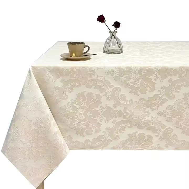 Mantel de tela Jacquard, Mantel impermeable y lavable, Para mesa rectangular, Ideal para el hogar interior y exterior, Fácil a limpiar, Estilo moderno elegante, Beige, DY00011 Babel 79 - 1