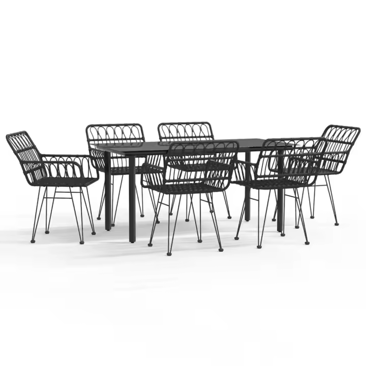 vidaXL Juego de comedor de jardín 7 piezas ratán sintético negro - 1