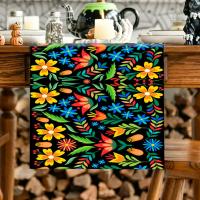 Mantelazul Colorido Con Flores Mexicanas Fiesta De La Muerte Lino Decoración De Mesa Para Cocina Fiesta Banquete - details 6