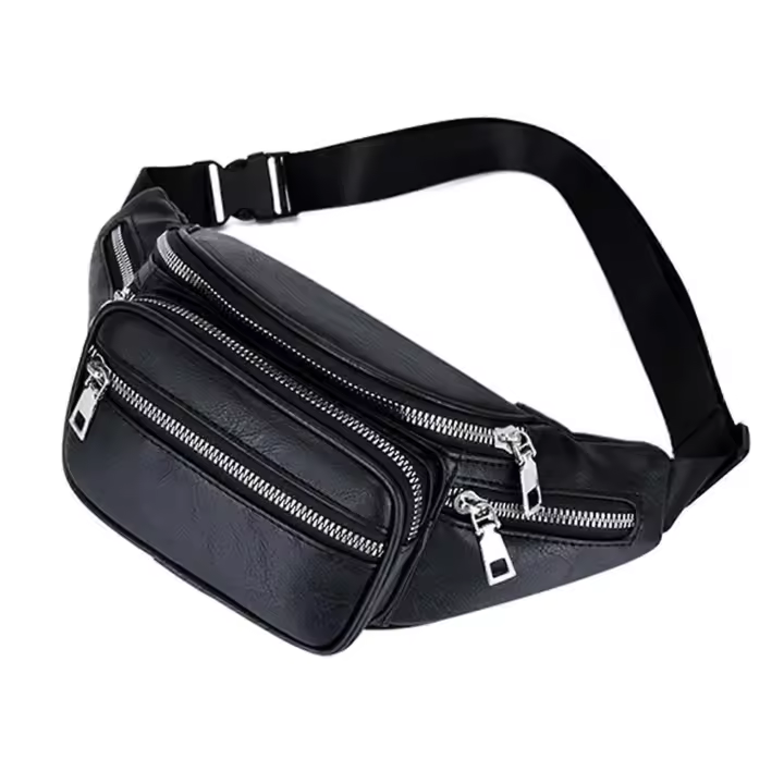 Bolsa de cinturón casual pu cuero Bum bag múltiples bolsos con cremallera Fanny Pack ligero correa ajustable bolsa - 1
