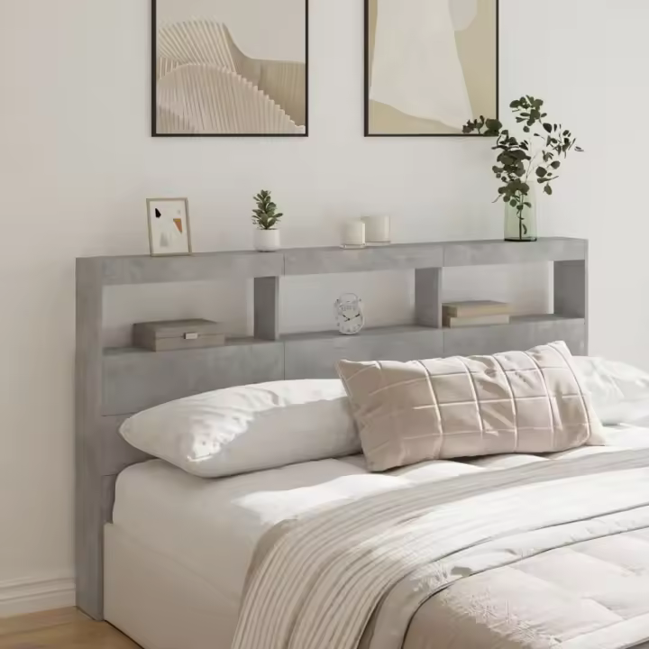 vidaXL Cabecero de cama con luz LED gris hormigón 180x17x102 cm - 1