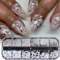 1Caja De Perlas 3D Para Uñas Blancas Con Diamantes Decoración De Tamaños Mixtos Para Arte De Uñas Belleza Encantos De Uñas Para DIY Manicura - details 4