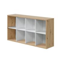 Meimon Estantería NOA alta de 8 huecos, montaje vertical u horizontal, melamina TIPO E1 (22 y 15 mm), trasera MDF lacado blanco, estantes fijos, acabado Roble Nodi y Blanco Artik, herraje metálico, 137x71,5x33 cm, peso máx. 30 kg - details 1